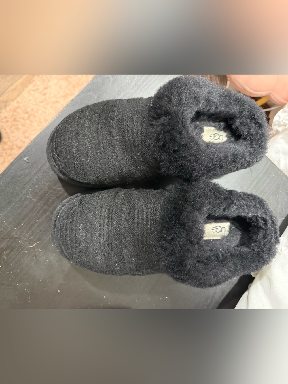 Women’s size 9 UGG Black Knit Shearling Slippers